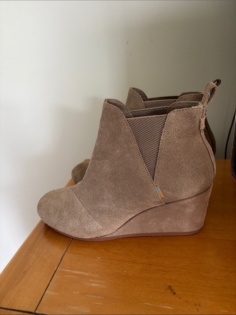Tom’s Taupe Suede Wedge Ankle Boot